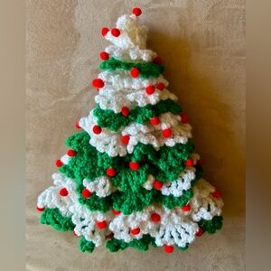 Vintage 70’s Handmade Crochet Christmas Tree Cover Approx 12” Cone style.